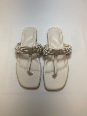 Marc Fisher Women's Tanya Cream Flat Square Toe Sandal Sz 8.5